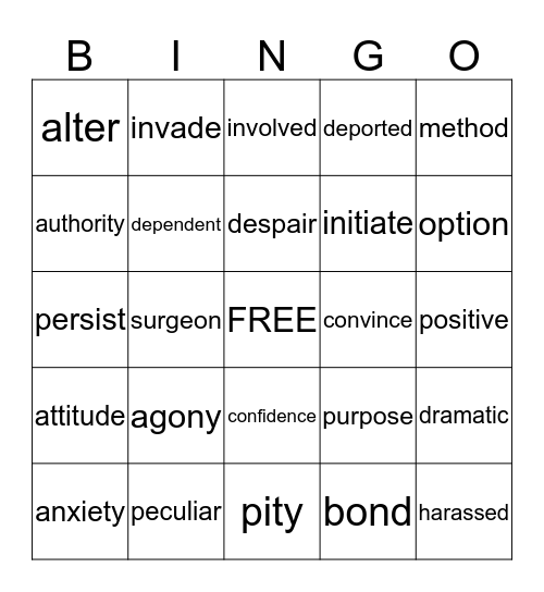 READ 180 Target Word Review Bingo Card