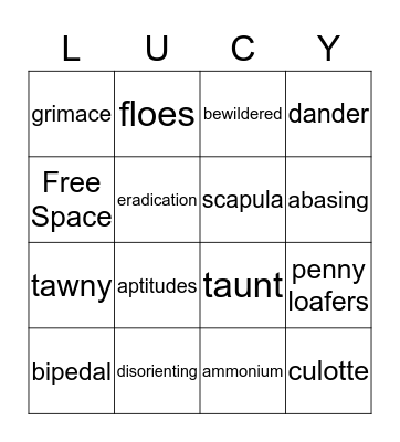 St. Lucy's Vocab Stage 2 Bingo Card