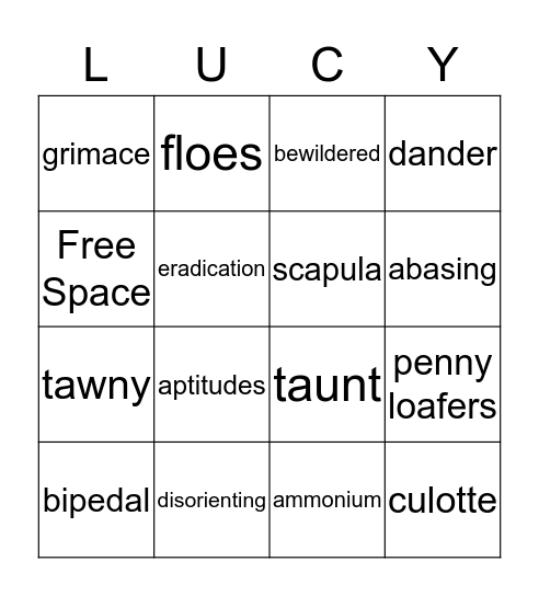 St. Lucy's Vocab Stage 2 Bingo Card