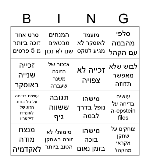 אוסקרים 2026 Bingo Card
