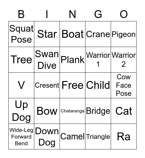 Yoga Bingo Card