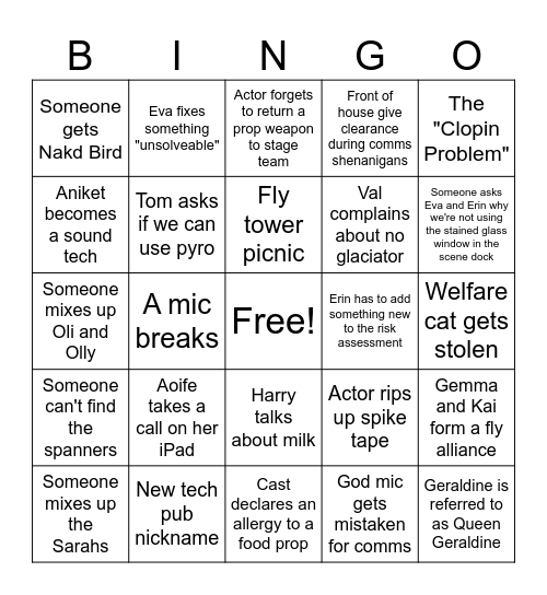 Hunchback Prod Team Bingo Card