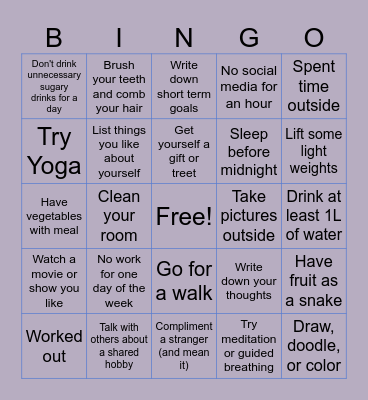 Self Care Bingo Card