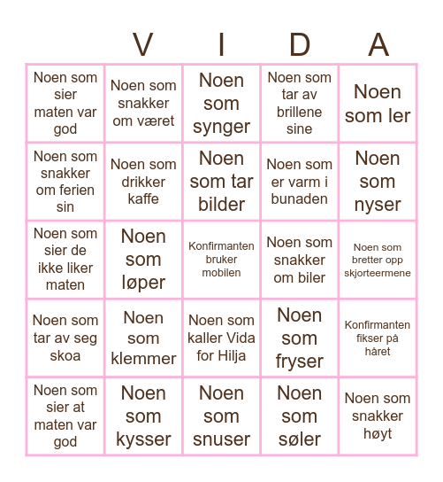 Konfirmasjonsbingo Card