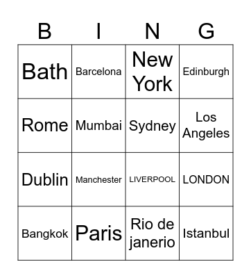 Cities around the world Bingo Card