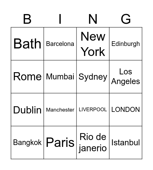 Cities around the world Bingo Card