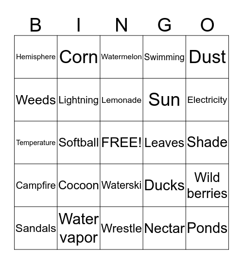 Summer Bingo Card