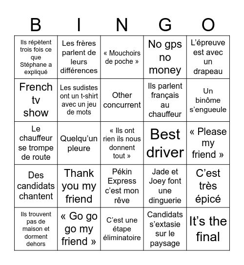 Pekin Express 2026 v2 Bingo Card