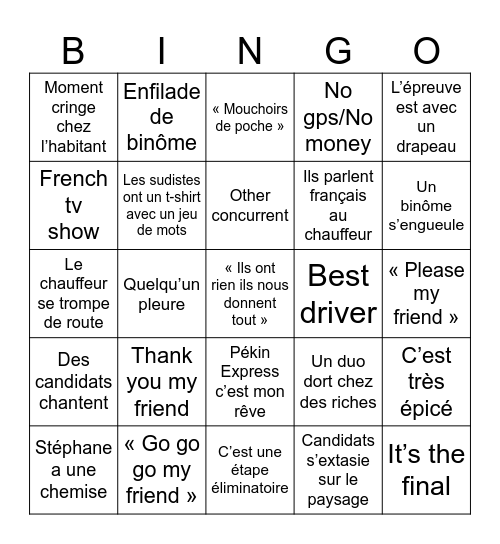 Pekin Express 2026 v3 Bingo Card