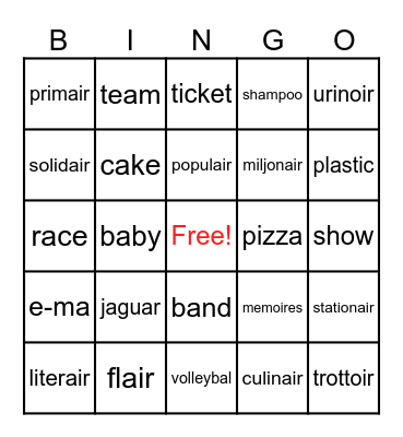 Jaguar Bingo Card