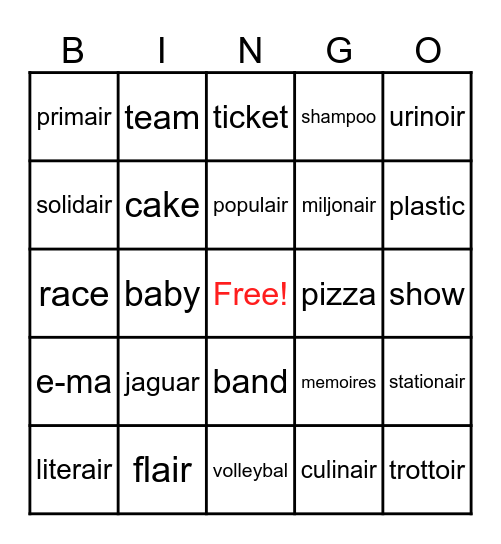 Jaguar Bingo Card