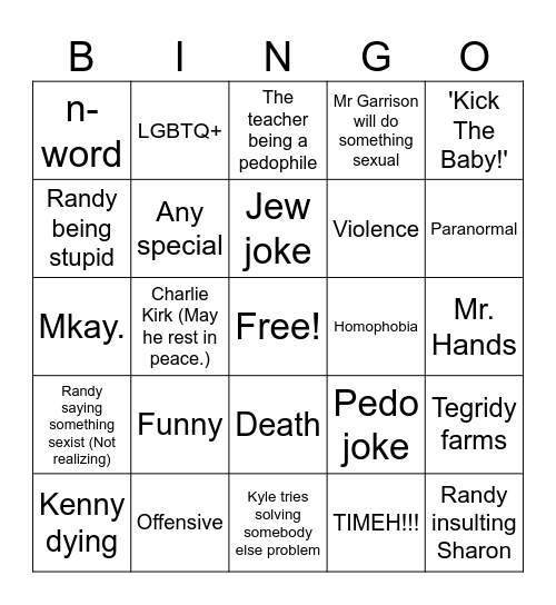 South Park Bingo Card