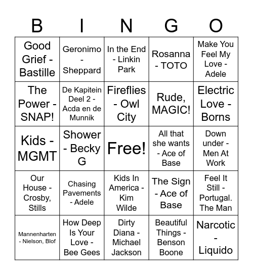 Muziek Bingo Card