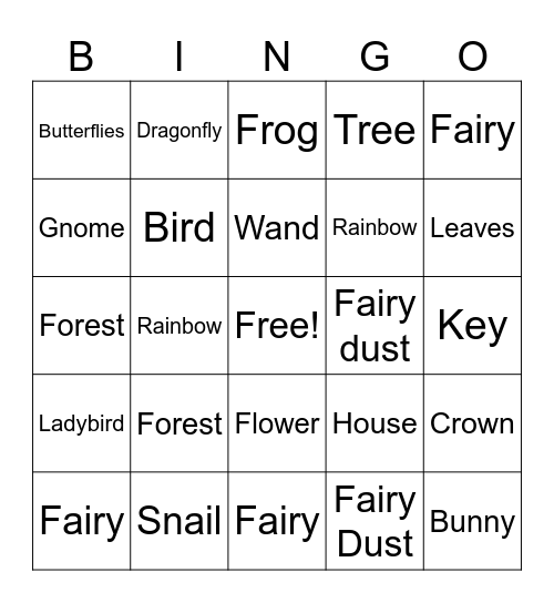 Fairy Bingo Card
