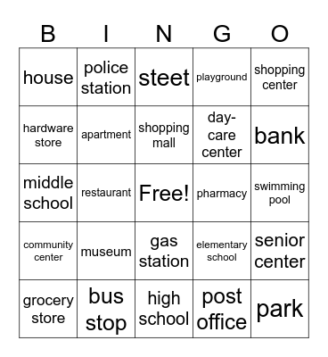 Places in town Bingo Card