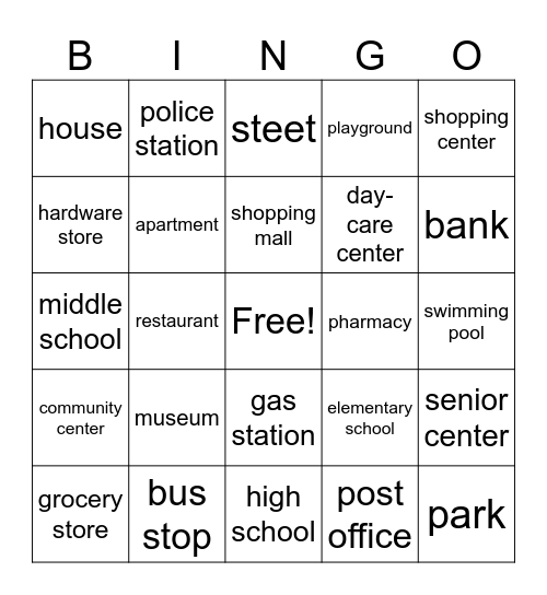 Places in town Bingo Card