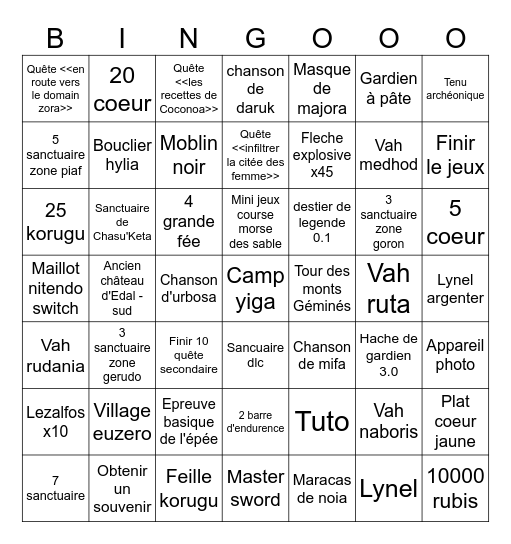 Speedrun cop bingo zelda Bingo Card