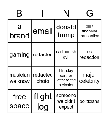 epstein bingo Card