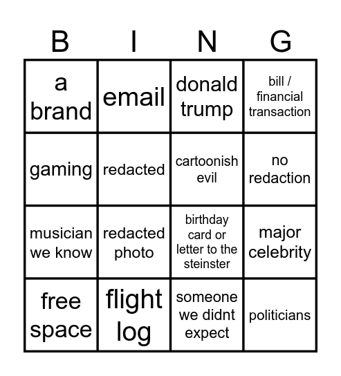 epstein bingo Card