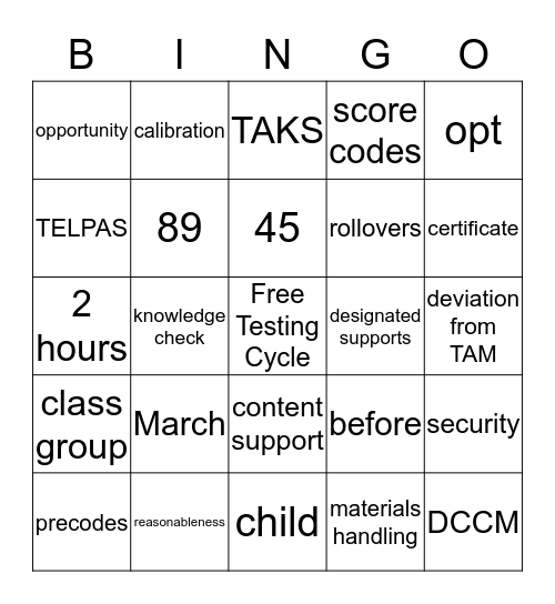 Campus Administrators LOVE State Testing Bingo Card
