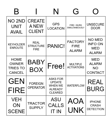 ALARM CALL BINGO Card