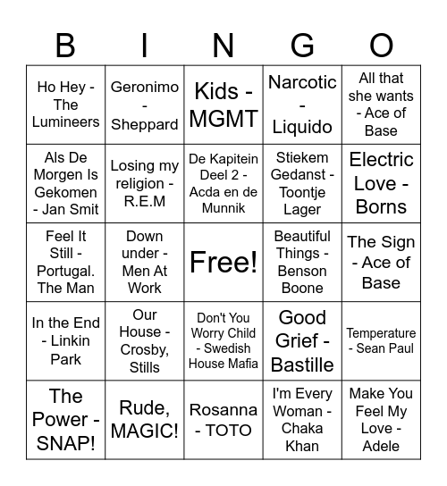 Muziek Bingo Card