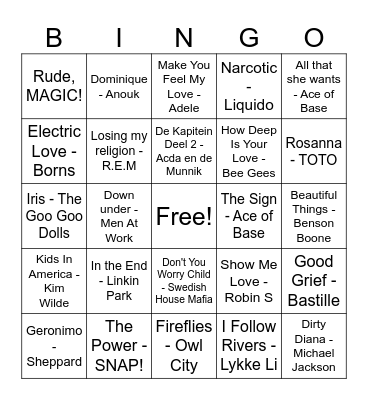 Muziek Bingo Card