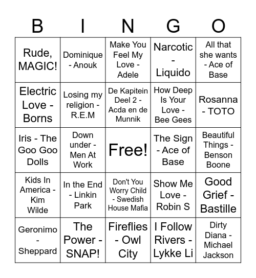 Muziek Bingo Card