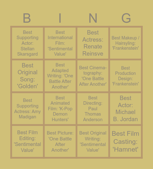 OSCAR BINGO Card