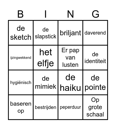 Woordenschat thema 7 Bingo Card