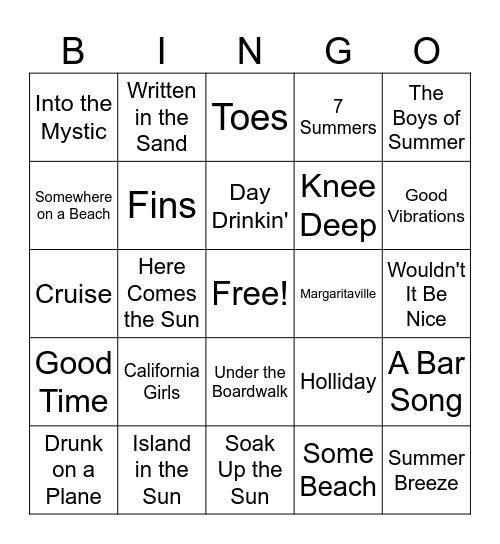 Beach Party Bingo Card