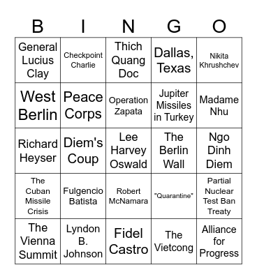 John F. Kennedy Bingo Card
