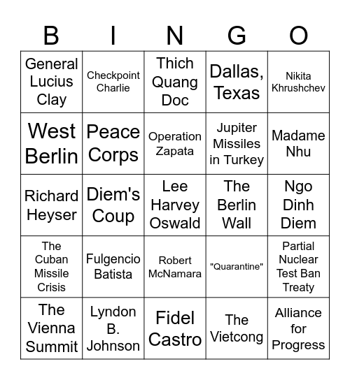 John F. Kennedy Bingo Card