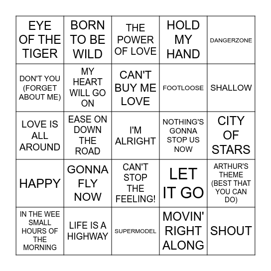MOVIE SONG HITS Bingo Card