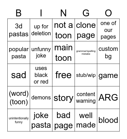 DANDY'S WORLD CREEPYPASTA BINGO Card