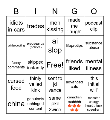 reels slop Bingo Card