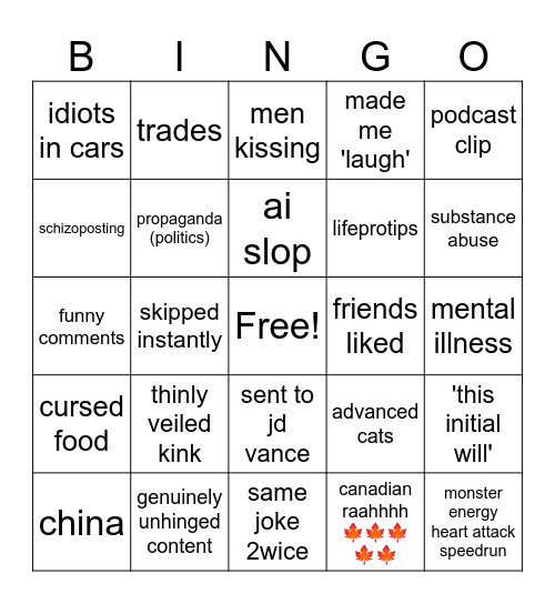 reels slop Bingo Card