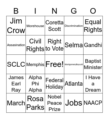 Dr. Martin Luther King, Jr Bingo Card