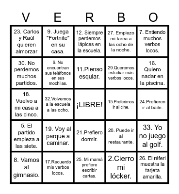 Cambios de Raíz Bingo Card