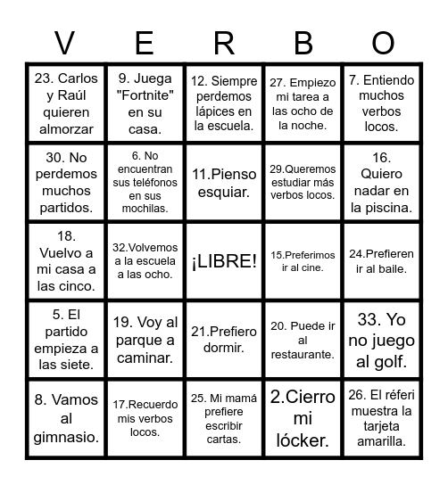 Cambios de Raíz Bingo Card