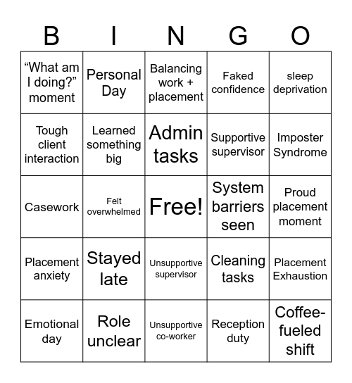Placement Bingo Card