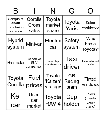 Toyota class! Bingo Card