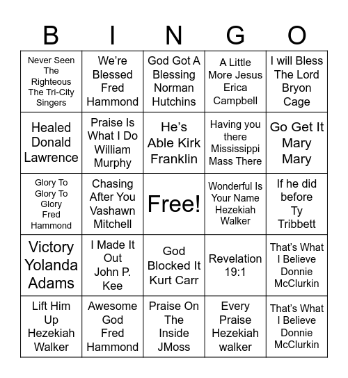 Gospel Bingo Card
