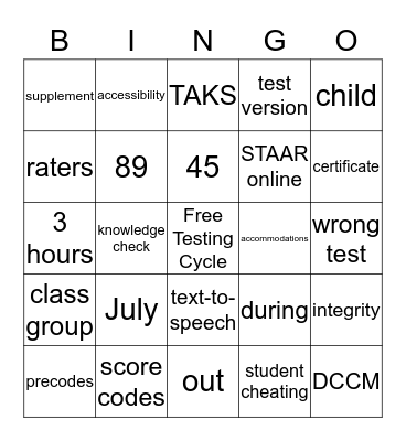 Campus Administrators LOVE State Testing Bingo Card