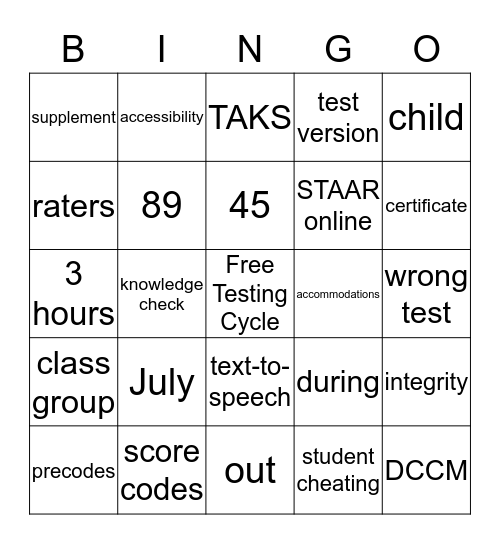 Campus Administrators LOVE State Testing Bingo Card