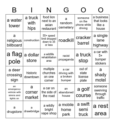 car bingo from the south Bingo Card
