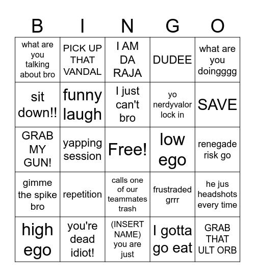 Chase words bingo Card