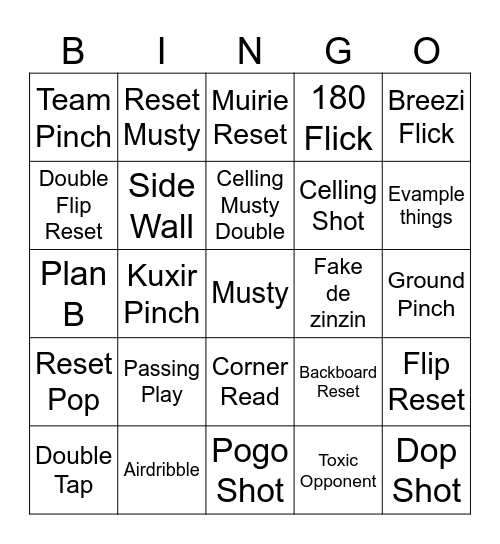 Rocket League Bingo Card