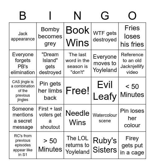 BFDIA 25 Bingo Card
