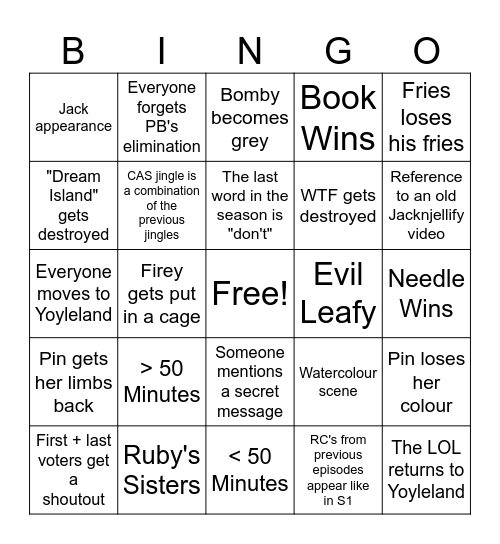 BFDIA 25 Bingo Card
